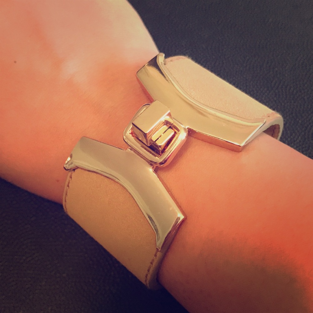 Tan microfiber cuff bracelet with gold clasp